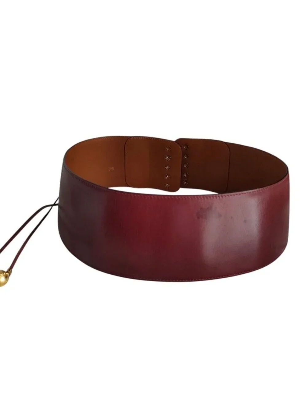 Celine Vintage Star Ball Charm Corset Waist Mark Wide Leather Belt 75 Bordeaux